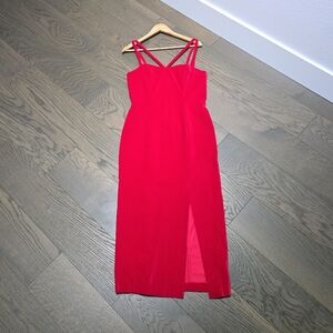 Guess Vintage 90s Velvet Slit Front Sheath Spaghetti Strap Cocktail Dress in Red